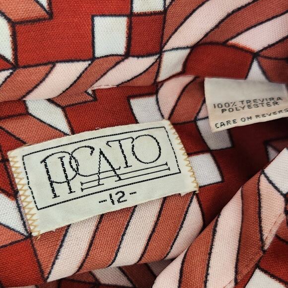 70s Dagger Collar Patterned Print Button Up Shirt Medium - Picture 6 of 11